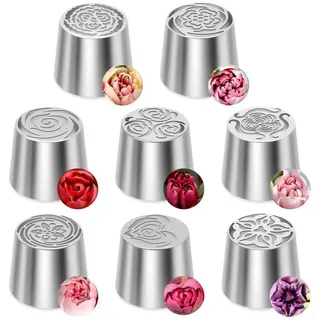 luxuskollektion 8 Stück Spritzbeutel Set Edelstahl Blumen Tüllen für Buttercreme
