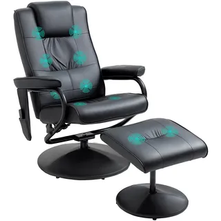 Homcom Massagesessel mit Hocker, Relaxsessel mit Massagefunktion, elektrischer Fernsehsessel mit Seitentasche, TV-Sessel aus Kunstleder für