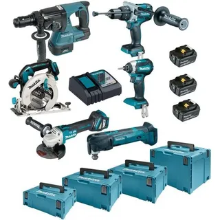 Makita Kit Dlx6085tj (dhr243 + Dhp481 + Dtd153 + Dhs680 + Dga513 + Dtm51 + 3 X 5,0 Ah + Dc18rc + 3 X Makpac 3 + Makpac 4)