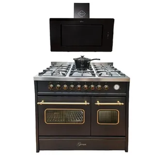 Gurari Gas Elektro Standherd 90 cm Gurari GCH E 916 BL Retro+Dunstabzugshaube 90 cm