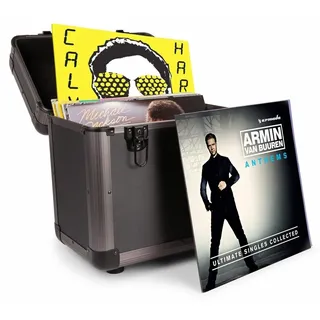 Power Dynamics RC100 Plattenkoffer für 75 Schallplatten Aufbewahrung, Vinyl Koffer, stabile und professionelle Schallplattenbox, Vinyl aufbewahrung mit Schaumstoff Dämmung, Abschließbar - Titan