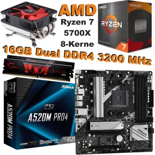 Bundle AMD Ryzen 7 5700X ASRock A520M Pro4 + 16GB Dual DDR4 RAM 3200MHz + Kühler