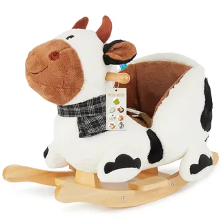 Bieco Plüsch Schaukeltier Kuh 'Bauernhof'| Kinder Schaukelstuhl | Sicherheitsgurt | Baby Schaukel | Schaukel Kleinkind | Schaukeltier Baby Zimmer | Baby Schaukelwippe ab 9 Monate | Schaukelpferd Holz