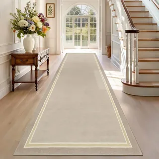 TEHWDAIYOU Teppich Läufer Flur rutschfest Küchenteppich 80 x 400 cm Waschbar Flurläufer Teppichläufer Fußmatte Lang Korridor Teppiche Läufer für Küche, Wohnzimmer, Schlafzimmer Beige