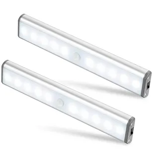 MOSTON 2er Set 10 LED USB Wiederaufladbar Magnetisch Bewegungsmelder 2 Leuchtmodi, Tragbar. Schranklicht,