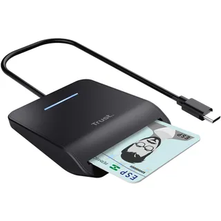 Trust Primo USB-C DNI Kartenlesegerät Personalausweis Lesegerät, Konform mit FIPS 201, FIPS TAA und ISO 7816 Klasse A/B/C, Card Reader, Smartcard Leser 100 cm Kabel, Schwarz