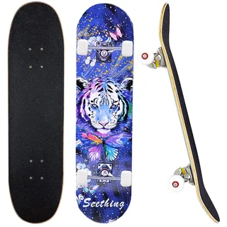 31 x 8 Zoll komplettes Skateboard für Jungen, Mädchen, Teenager, Erwachsene, Anfänger,8 Lagen Ahorn Double Kick Deck Concave Skateboard mit ABEC-11-Kugellagern