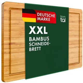 Blumtal Schneidebrett aus 100% Bambus XXL - 2cm dickes Holzbrett antibakteriell - massives Schneidebrett Holz + Saftrille - Holzschneidebrett 45x30x2cm - Alternative zu Kunststoff