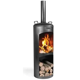 Gartenkamin Faro Gartenofen H 158 cm zum Heizen und Grillen Terrassenofen aus Naturstahl Kamin Ofen CookKing