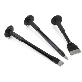 Wiltec Handmeißel Set 3 teilig, mit Flachmeißel, Spitzmeißel und Breitmeißel, ergonomisch, rutschfest und mit Handschutz ausgestattet