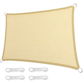 Sonnensegel Atmungsaktiv Rechteckig 240 x 280 cm Sonnenschutz UV Schutz Windschutz Sichtschutz Seitenmarkise Sonnenschutzsegel mit Spannseilen für Außenbereich, Garten, Creme Farben