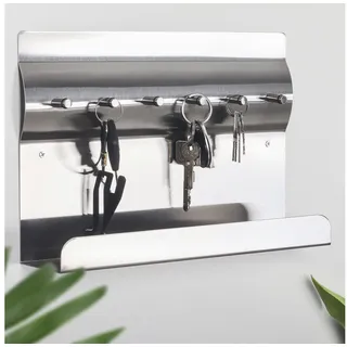 RICOO Garderobenleiste Schlüsselbrett mit Ablage Schlüsselhaken MB6001 Schlüsselhalter (Key Holder Aufbewahrung, 1 St., Halter für Schlüssel), Edelstahl Schlüsselboard mit 3 Stk. Magnete silberfarben