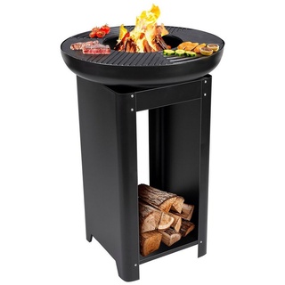 Bubble-Store Feuerkorb 3-in-1 Grill mit Teppanyaki Platte, (Grill Feuerschale für Terrasse oder Garten), Terrassenkamin mit Aufbewahrungsfach für Holz oder Grillkohle schwarz