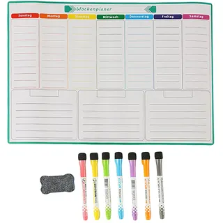 Relaxdays Wochenplaner mit Zubehör Weiß,Grün,Rot