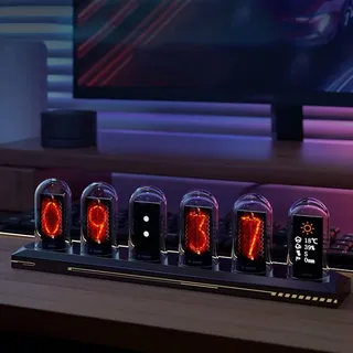 Nixie Röhrenuhr, Aluminiumlegierung, Nixie-Röhrenuhr, DIY-Digital-Röhrenuhr mit LEDs, kreative Schreibtisch-Dekoration, Geschenk (B)