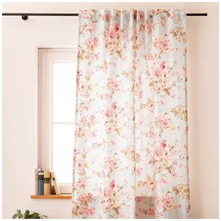 SCHÖNER LEBEN. Vorhang Vorhang Classic Painted Rose Smok-Schlaufe blau 245cm SCHÖNER LEBEN., Smokband, blickdicht, Baumwolle, handmade blau|rosa