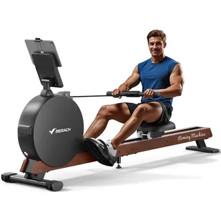 MERACH Rudergerät für Zuhause, Eigenerzeugung, Verbesserter Magnetischer Spitzenwiderstand von 60 kg, Automatische Widerstandsanpassung, Doppelte Holzschienen, LED-Anzeige, Professionelles (R21)