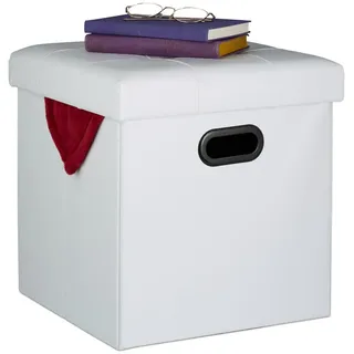 Relaxdays Hocker, Sitzhocker Stauraum, gepolstert, faltbar, HBT: 39x37x37 cm, Kunstleder, Sitzwürfel Wohnzimmer, weiß