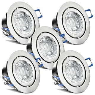 trendlights24 Mare IP44 Decken LED Bad Einbaustrahler flach 230V 5W 5er Set