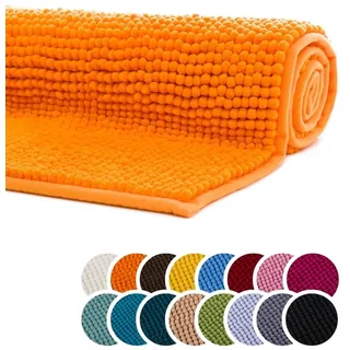 liebling Badematte, Badezimmerteppich rutschfest, Badteppich, Badvorleger, Duschvorleger, Badezimmermatte 60 x 100 cm, WC Deko, waschbar, Orange, Serie Chile