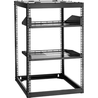 Vevor 16U Open Frame Netzwerk-Rack, 585 mm Tiefe, zur Wandmontage oder als Stand-Server-Rack, 4-Pfosten-Rack mit belüfteten Regalen & Montagezubehör, für Netzwerk-IT-Geräte & AV-Ausrüstung