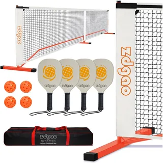 Tragbares Pickleball-Netz-Set mit 4 Pickleball-Paddeln, offizielle Größe, Pickleball-Netz, 4 Outdoor-Pickleballs und Tragetasche, wetterbeständig, starker Stahlrahmen (Orange)