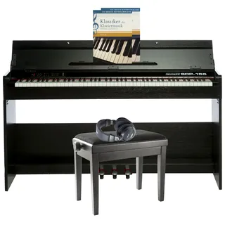 keymaXX E-Piano Set, SDP-155, Schwarz, 88 Tasten, Hammermechanik, 128-stimmige Polyphonie, inklusive Klavierbank, Kopfhörer und Notensammlung