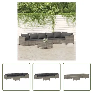 The Living Store 7-tlg. Garten-Lounge-Set mit Kissen Grau Poly Rattan - Grau