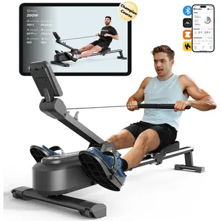 Merach Magnetisches Rudergerät im Hai-Design – 16 Stufen, lcd & Bluetooth, extra leises Bremssystem, klappbar