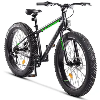 Rutaqian Fatbike Fatbike 26 x 4.0 Zoll Fat Tire MTB, geeignet ab 170cm, 7 Gang Shimano, (für Damen Herren), Kettenschaltung, mechanische Scheibenbremse, Mountainbike Fahrrad Bike schwarz