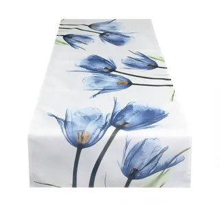 Delindo Lifestyle Tischläufer Tulpen, modern bedruckte Motiv Tischdecke für Frühling und Sommer, 40x140 cm blau
