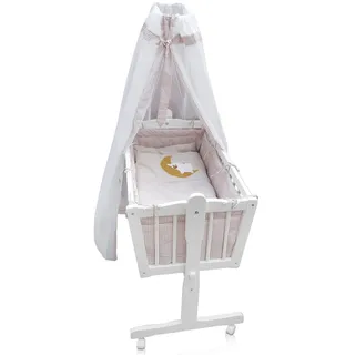 Baby Wiege Kinder Bett Stubenwagen Beistellbett + 9 tlg. Zubehör Weiß / Beige