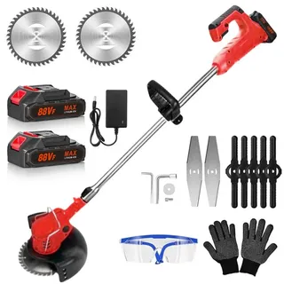 Akku-Rasentrimmer, Akku-Unkrautvernichter, mit 2 Batterien, Rasenkantenschneider Leicht Freischneider Rasentrimmer für Garten Hof