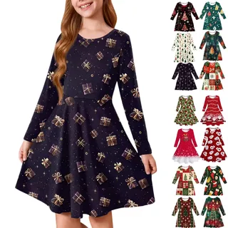 weihnachtskleid mädchen,weihnachtskleid,Kleider für mädchen,weihnachtskostüm Kinder,Weihnachten,weihnachtsoutfit,weihnachtskleider,weihnachtsmann,weihnachtskostüm,Langarm,weihnachtsanzug,Schwarz,150