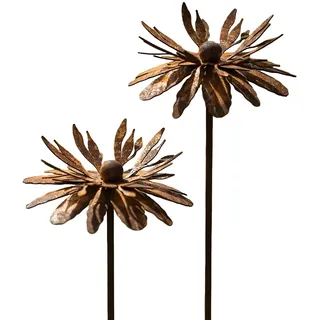 Gartendeko 2er Set Rost Deko für Rostige Gartendeko Cortenstahl Gartenstecker Metall Blume Mohn Rost Rankstab Beetstecker Topfstecker Naturrost (B)