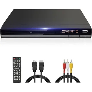 (Schwarz) DVD-168 Kompakter HD DVD-Player für TV mit HDMI-AV-Ausgang und Kabel, 1080P DVD-CD-Player mit USB-Eingang, Regionenfrei, Fehlerkorrektur... - Schwarz