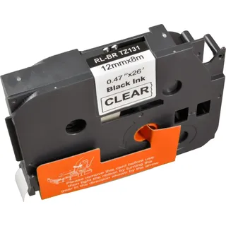 P-Touch Band kompatibel zu TZe-131  schwarz auf transparent  12mm / 8m  laminiert