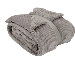 heimtexland super dicke Cord Kuscheldecke mit flauschigem Sherpa Fell Wohndecke 200x150 Decke Typ767 Taupe