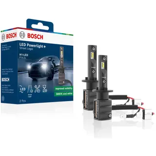 Bosch H1-Powerlight+ - Nachrüst-LED-Lampen - 12 V 13 W, 5800 K, cool-weißes Licht, Plug-and-Play-Upgrade, bis zu 3000 Std. Lebensdauer, 2 Stück