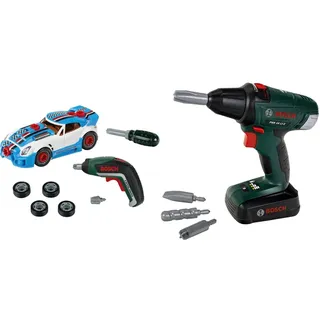 Theo Klein 8630 Bosch Car Tuning-Set | Zerlegbares Auto mit Tuning Zubehör | Mit batteriebetriebenem Akkuschrauber & 8567 Bosch Akkuschrauber | Mit rotierenden und auswechselbaren Aufsätzen