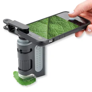 CARSON MicroBrite Pro 60x-120x LED Taschenmikroskop mit asphärischem Linsensystem und Smartphone-Adapterclip (MM-350)