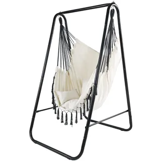 CCLIFE Hängesessel mit Gestell Kissen Hängeschaukel Hängestuhl Bis 100kg Indoor & Outdoor Garten Hängesitz