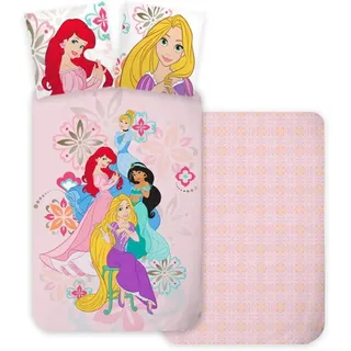 BrandMac Bettwäsche Disney Prinzessinnen für Babybett oder mitwachsendes Bett, wendbarer Bettbezug, 100 x 135 cm + Kissenbezug 40 x 60 cm, 100 % Baumwolle