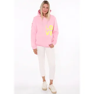 Zwillingsherz Kapuzensweatshirt mit gesticktem Neon Herz am Ärmel und Love Schriftzug Pink SM (S/M)