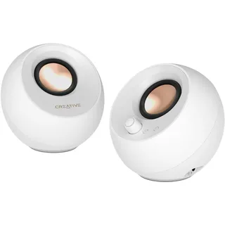 Creative Labs Creative Pebble Pro 2.0 USB-C PC-Lautsprecher mit Bluetooth 5.3 und anpassbarer RGB-Beleuchtung, USB-Audio und Headset-/Mikrofonanschluss weiß