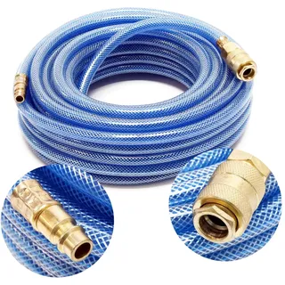 Wiltec Pvc Druckluftschlauch 15 m bis max. 60 bar, Kompressorschlauch mit Schnellkupplung, Gewebeschlauch für alle gängigen Kompressoren, Luftschlauch