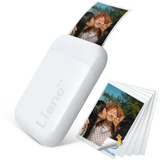 Liene Pearl K100 2x3'' Mini Fotodrucker Smartphone, Mini Tragbarer Sofortbilddrucker mit 5 Zink Klebepapier, Bluetooth 5.0, Kompatibel mit IOS & Android, Kleiner Handy Fotodrucker für iPhone - Weiß