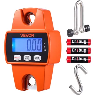 Vevor Kranwaage 300 kg, Digitale Hängewaage mit Gehäuse aus Aluminiumguss & LCD, Wildwaage 50-g-Teilung & 3-Stufiger Umschaltung, Zugwaage, Fischwaage, Handwaage für Landwirtschaft, Jagd & Angeln