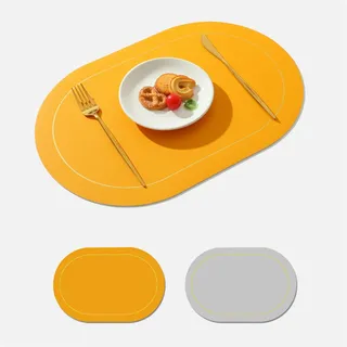 BESTORI Tischsets Abwaschbar 4er Set, Hitzebeständig rutschfest, Doppelseitigen, Oval Platzsets Abwischbar Tischsets Leder Platzset für Hause Küche Restaurant Gelb, 30x45cm