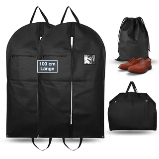 TK Gruppe Timo Klingler 3er Kleidersack Set - Kleidersäcke mit Reißverschluss & Kleiderhülle - Mottensicher - Reise Kit für Anzug & Hemd - Garment bag schwarz - Anzugtasche zur Aufbewahrung